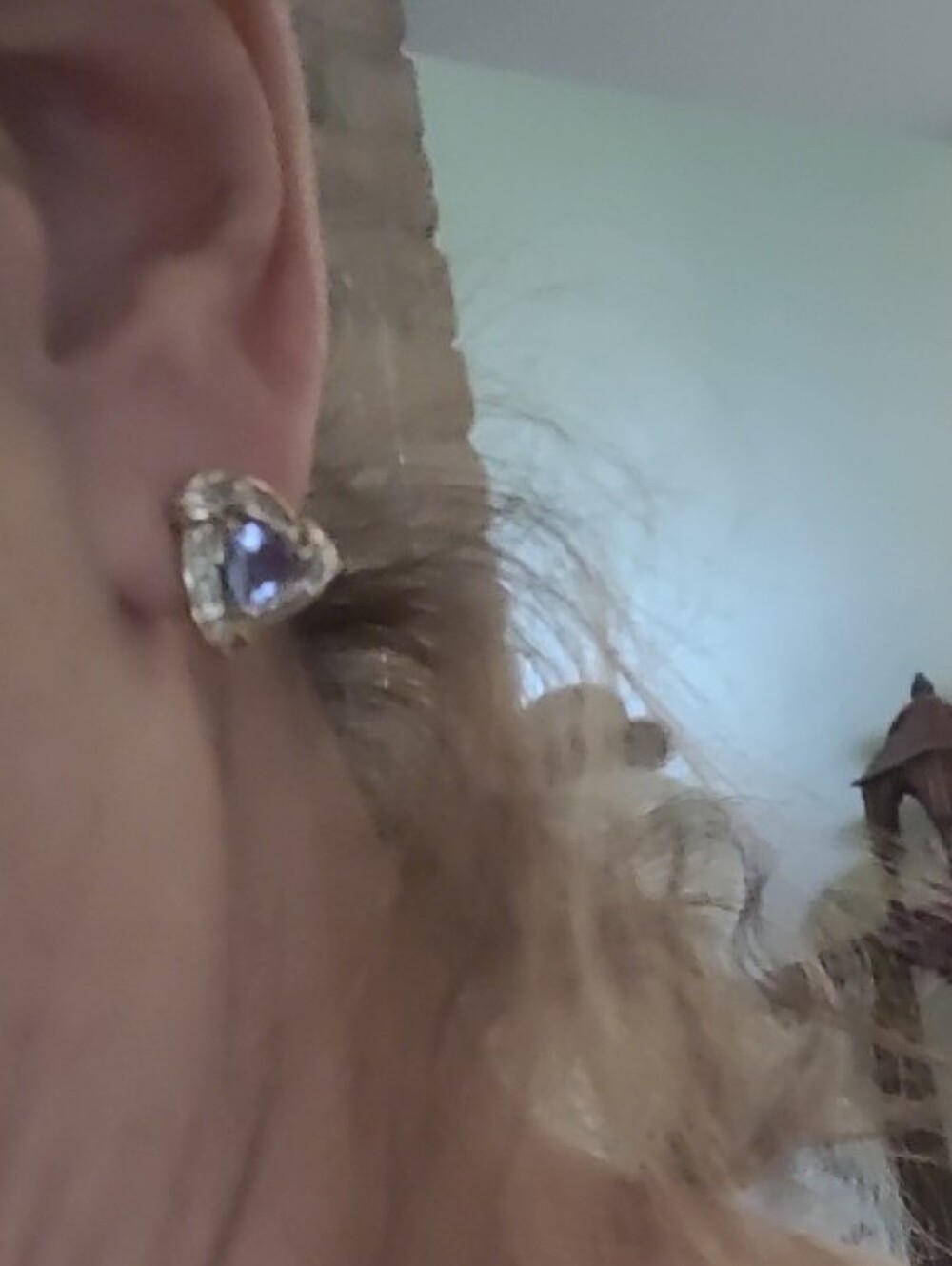 10k Gold - Blue Stone With Diamond accents Stud Earrings - Picture 4 of 4